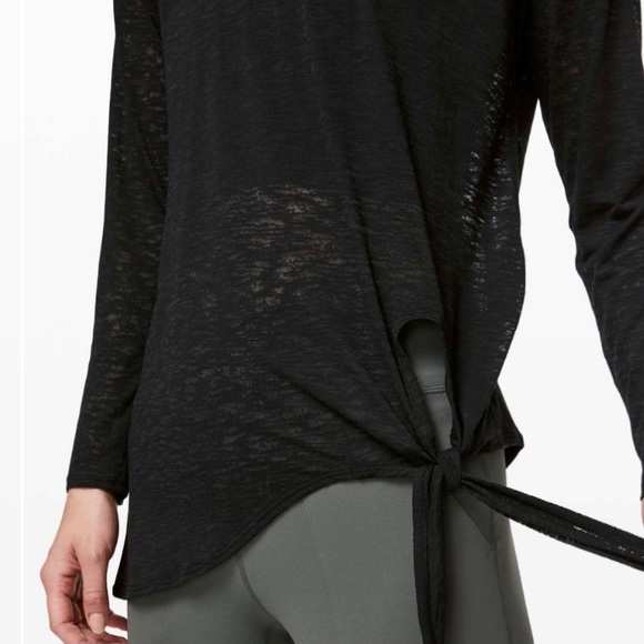 Lululemon Tie Your Practice Long Sleeve shirt tie front sheer top black - Picture 4 of 9